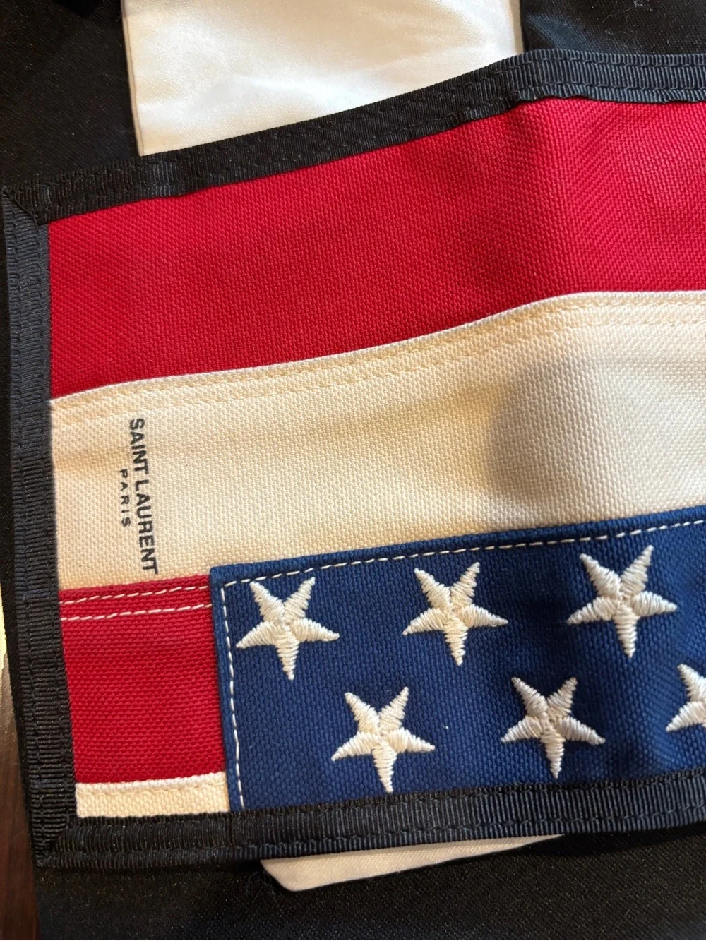 Saint Laurent Tricolor Flag Canvas Wallet in Red, White & Blue